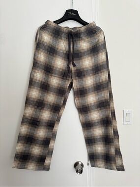 Uniqlo Pants Women Medium Brown Checkered Pull On Loose Pajama Sleep Lounge